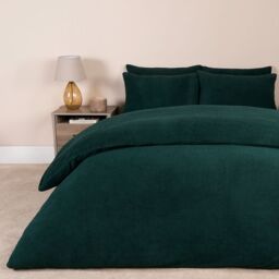OHS Thermal Soft Teddy Fleece Duvet Cover Bedding Set in Dark Green - Size: Double - thumbnail 1