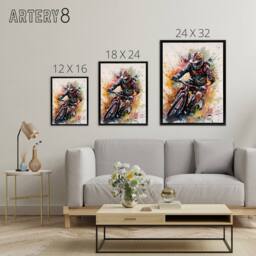 "Artery8 Mountain Biker Action Shot Paint Splatter Framed Canvas Wall Art Print - Size: W12"" x H16""" - thumbnail 4