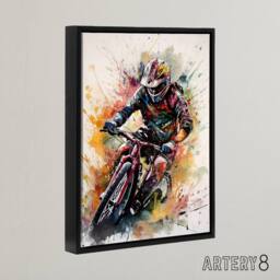 "Artery8 Mountain Biker Action Shot Paint Splatter Framed Canvas Wall Art Print - Size: W12"" x H16""" - thumbnail 2