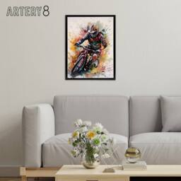 "Artery8 Mountain Biker Action Shot Paint Splatter Framed Canvas Wall Art Print - Size: W12"" x H16""" - thumbnail 3
