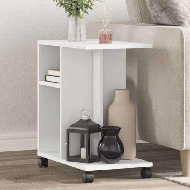 Berkfield Home Side Table with Wheels White 50x30x55 cm Engineered Wood - Size: 50 x 30 x 55 cm - image 1