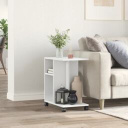 Berkfield Home Side Table with Wheels White 50x30x55 cm Engineered Wood - Size: 50 x 30 x 55 cm - thumbnail 3