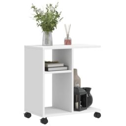 Berkfield Home Side Table with Wheels White 50x30x55 cm Engineered Wood - Size: 50 x 30 x 55 cm - thumbnail 4
