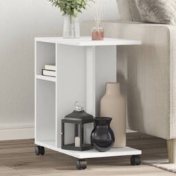 Berkfield Home Side Table with Wheels White 50x30x55 cm Engineered Wood - Size: 50 x 30 x 55 cm
