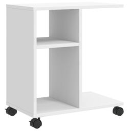 Berkfield Home Side Table with Wheels White 50x30x55 cm Engineered Wood - Size: 50 x 30 x 55 cm - thumbnail 2