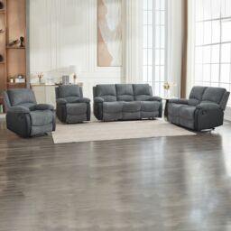 FURNITURE ONE Manual Reclining Sofa Set, Corduroy Fabric Sofa Suite - 1+1+2+3 Set in Grey - Size: 1 Pack - thumbnail 3