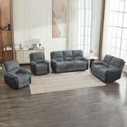 FURNITURE ONE Manual Reclining Sofa Set, Corduroy Fabric Sofa Suite - 1+1+2+3 Set in Grey - Size: 1 Pack - thumbnail 5