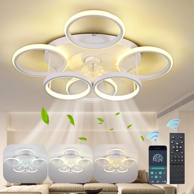 Garwarm Modern Low Profile Ceiling Fan with Lights 6 Ring Dimmable White - image 1