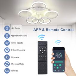 Garwarm Modern Low Profile Ceiling Fan with Lights 6 Ring Dimmable White - thumbnail 6