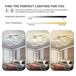 Garwarm Modern Low Profile Ceiling Fan with Lights 6 Ring Dimmable White - thumbnail 3