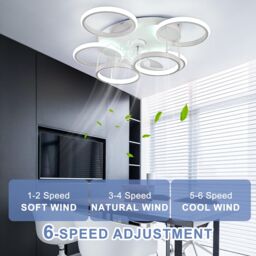 Garwarm Modern Low Profile Ceiling Fan with Lights 6 Ring Dimmable White - thumbnail 4