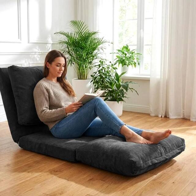 EONLION grey Bean Bag Bed Folding Sofa 4-in-1 Floor Couch in Dark Grey - Size: 100 cm - image 1