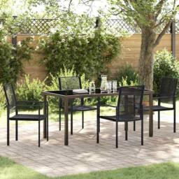 Berkfield Home Sturdy 5 Piece Garden Dining Set Black PVC Rattan - thumbnail 2