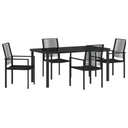 Berkfield Home Sturdy 5 Piece Garden Dining Set Black PVC Rattan - thumbnail 3