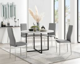 FurnitureboxUK Adley Grey Concrete Effect Round Dining Table & 4 Milan Chrome Leg Faux Leather Chairs - thumbnail 1