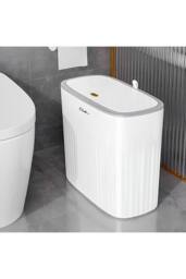 Living and Home 13L/8L Press-to-Open Corner Hanging Trash Bin Bathroom Dustbin Rubbish Bin in White - Size: Medium - thumbnail 1
