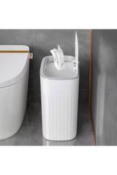 Living and Home 13L/8L Press-to-Open Corner Hanging Trash Bin Bathroom Dustbin Rubbish Bin in White - Size: Medium - thumbnail 6
