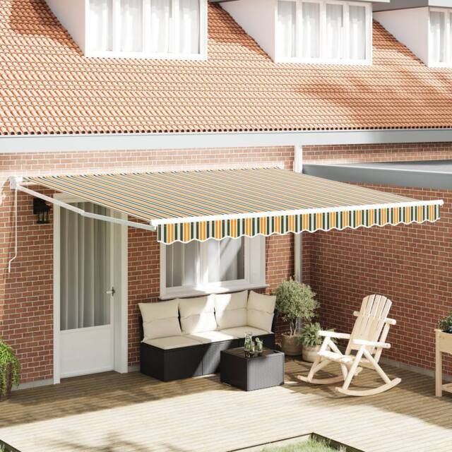 Berkfield Home Manual Retractable Awning Green & White 400x350 cm - image 1