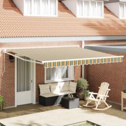 Berkfield Home Manual Retractable Awning Green & White 400x350 cm - thumbnail 1