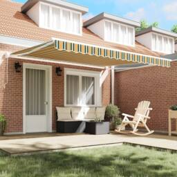 Berkfield Home Manual Retractable Awning Green & White 400x350 cm - thumbnail 3