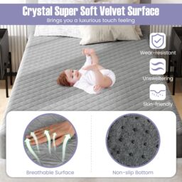 Gymax Single Size Mattress Pad Velvet Mattress Topper With Deep Pocket in Grey - thumbnail 6