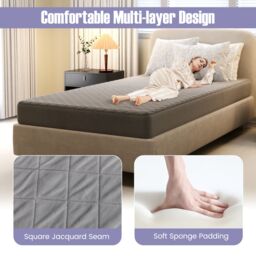 Gymax Single Size Mattress Pad Velvet Mattress Topper With Deep Pocket in Grey - thumbnail 5