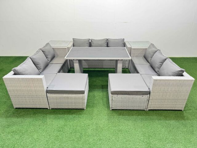 Fimous Patio Outdoor Garden Furniture Sets with 2 Side Tables 2 Big Stool in Light Grey - image 1