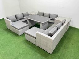 Fimous Patio Outdoor Garden Furniture Sets with 2 Side Tables 2 Big Stool in Light Grey - thumbnail 2