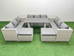 Fimous Patio Outdoor Garden Furniture Sets with 2 Side Tables 2 Big Stool in Light Grey - thumbnail 1