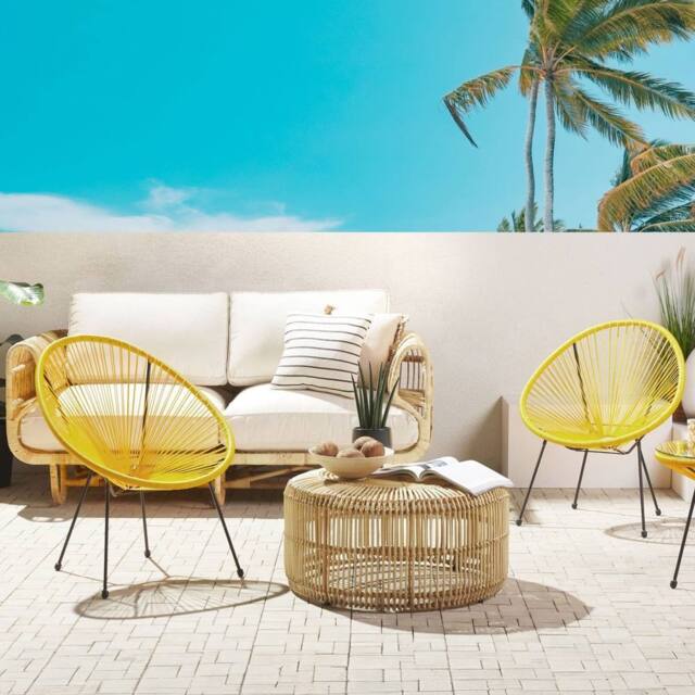 Wyld and Coco Set of 2 Yellow PE Rattan Papasan Chairs Modern Outdoor Garden - image 1