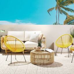Wyld and Coco Set of 2 Yellow PE Rattan Papasan Chairs Modern Outdoor Garden