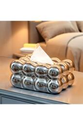Living and Home Stylish Cloud-Shaped Ceramic Tissue Box Cover Decorative Napkin Holder Tissue Dispenser Storage Container in Silver - thumbnail 2