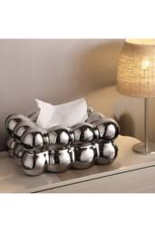 Living and Home Stylish Cloud-Shaped Ceramic Tissue Box Cover Decorative Napkin Holder Tissue Dispenser Storage Container in Silver