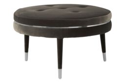 Orsina Black Velvet Footstool With Gold Stainless Steel Trim, Footrest With Rubberwood Feet, Modern Fabric Pouffe