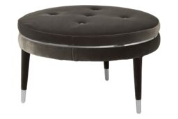 Orsina Black Velvet Footstool With Gold Stainless Steel Trim, Footrest With Rubberwood Feet, Modern Fabric Pouffe - thumbnail 3