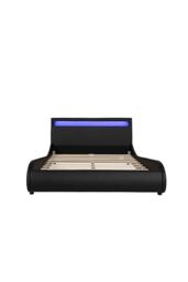 SlumberWorx Orion LED Lights Headboard Gaming Style Faux Leather Bed Frame w 20cm Deep Pocket Comfort Foam Mattress in Black - Size: Small Double - thumbnail 3