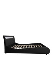 SlumberWorx Orion LED Lights Headboard Gaming Style Faux Leather Bed Frame w 20cm Deep Pocket Comfort Foam Mattress in Black - Size: Small Double - thumbnail 4