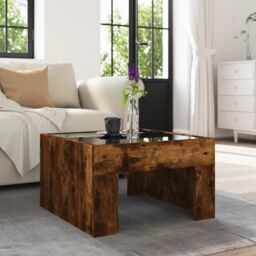Berkfield Home Coffee Table with Infinity LED Smoked Oak 50x50x30 cm in Brown - Size: 50 x 50 x 30 cm - thumbnail 4