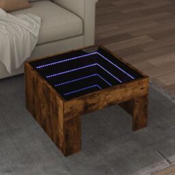 Berkfield Home Coffee Table with Infinity LED Smoked Oak 50x50x30 cm in Brown - Size: 50 x 50 x 30 cm - thumbnail 1