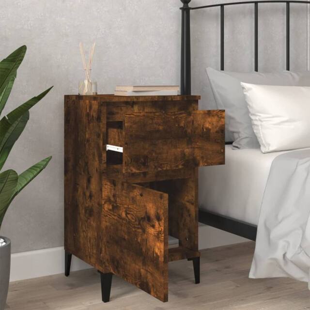 Berkfield Home Elegant Bedside Cabinet Smoked Oak 40x35x70 cm in Brown - Size: 40 x 35 x 70 cm - image 1