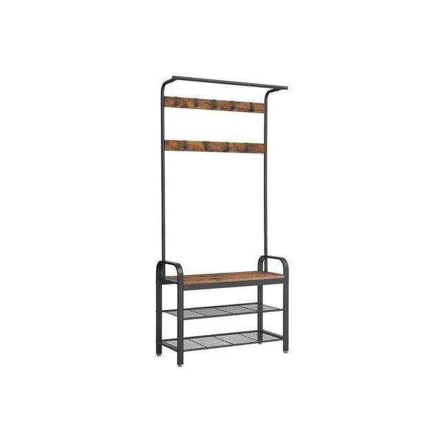 VOGREX Hallway Coat Stand, Steel Frame with Shoe Storage Bench in Brown - image 1