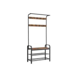 VOGREX Hallway Coat Stand, Steel Frame with Shoe Storage Bench in Brown - thumbnail 1