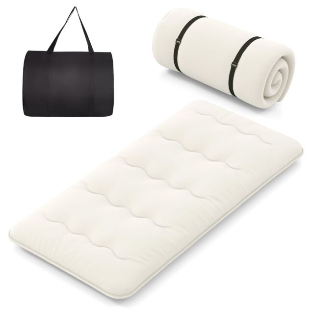 Gymax Small Double Floor Mattress Roll up Mattress Pad Tatami With Carry Bag in Beige - image 1