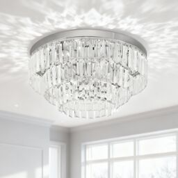 HOMCOM Modern 3-Tier Crystal Raindrop Chandelier Ceiling Light for Hallway in Silver - thumbnail 2