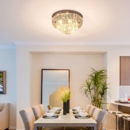 HOMCOM Modern 3-Tier Crystal Raindrop Chandelier Ceiling Light for Hallway in Silver - thumbnail 1