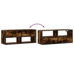 Berkfield Home TV Cabinet Smoked Oak 100x31x39.5 cm Engineered Wood & Metal in Brown - thumbnail 7