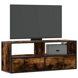 Berkfield Home TV Cabinet Smoked Oak 100x31x39.5 cm Engineered Wood & Metal in Brown - thumbnail 2