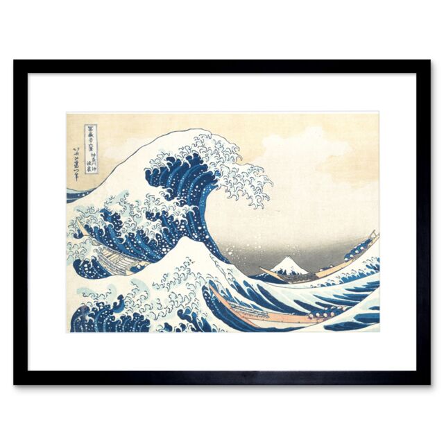 "Artery8 Wall Art Print Hokusai Great Wave Off-Kanagawa Framed in Black - Size: W7"" x H9""" - image 1