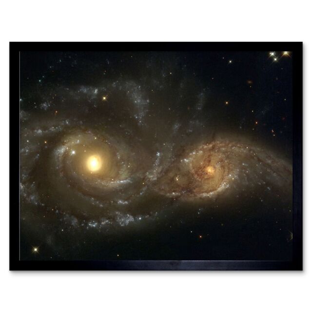 Artery8 Hubble Space Telescope Image Interacting Spiral Galaxies NGC 2207 & IC 2163 In Near Collision Cosmic Dance Art Print Framed Poster Wall Decor - image 1