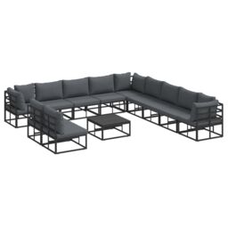 Berkfield Home Garden Sofa Set with Cushion with Pillow 12 pcs Black Aluminium - thumbnail 2